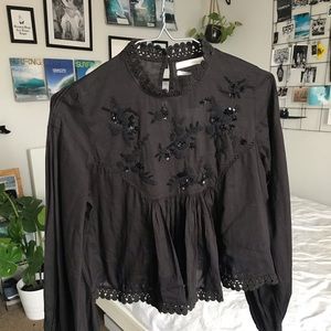 Cropped black Victorian blouse NWT